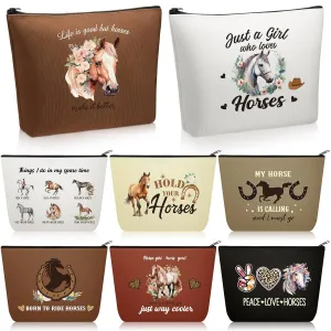 8 Pcs Horse Gifts for Women Makeup Bag Horse Print Stuff Western Accessories Racing Derby Gifts for Cowgirls Birthday Spring