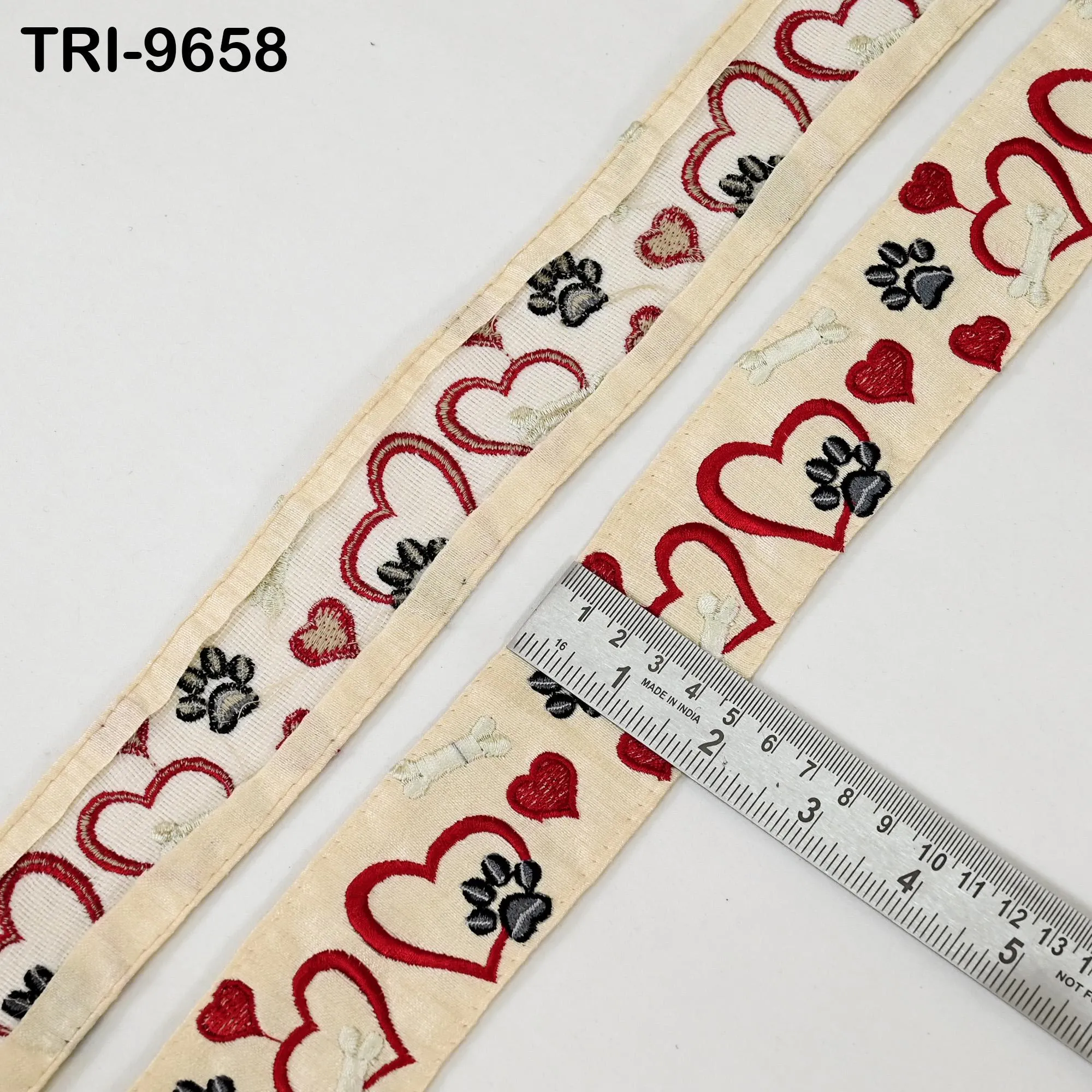 9 Yard Beige Embroidery Ribbon Trim Hearts Indian Sari Border DIY Crafting Sewing Bag Straps for Kids Junk Journals Pet Accessories 5cm