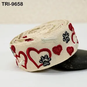 9 Yard Beige Embroidery Ribbon Trim Hearts Indian Sari Border DIY Crafting Sewing Bag Straps for Kids Junk Journals Pet Accessories 5cm