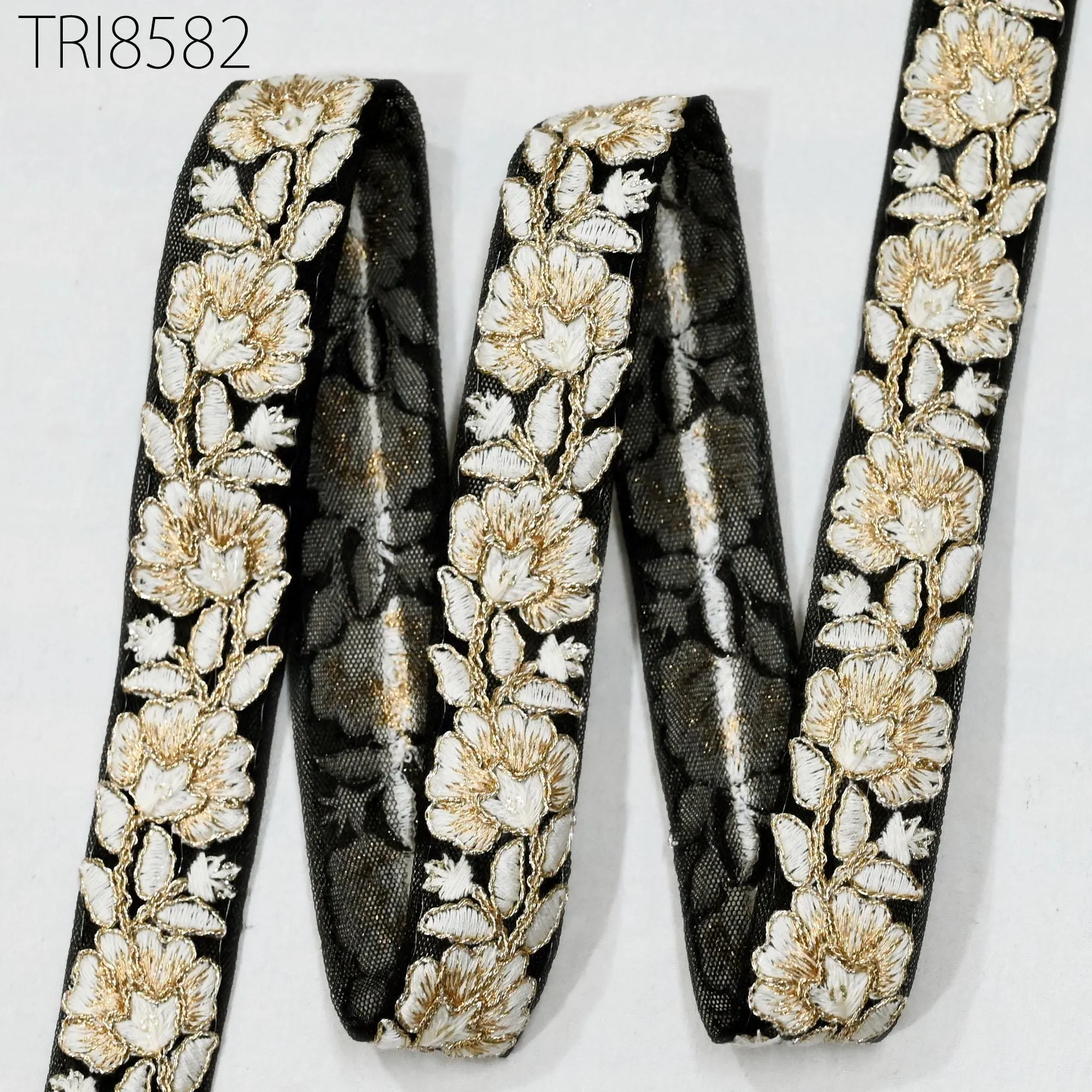 9 Yard Black 27mm Gold Embroidery Ribbons Gift Wrapping Indian Sari Embellish Sewing DIY Crafting Embroidered Tulle Trim Border Home Decor