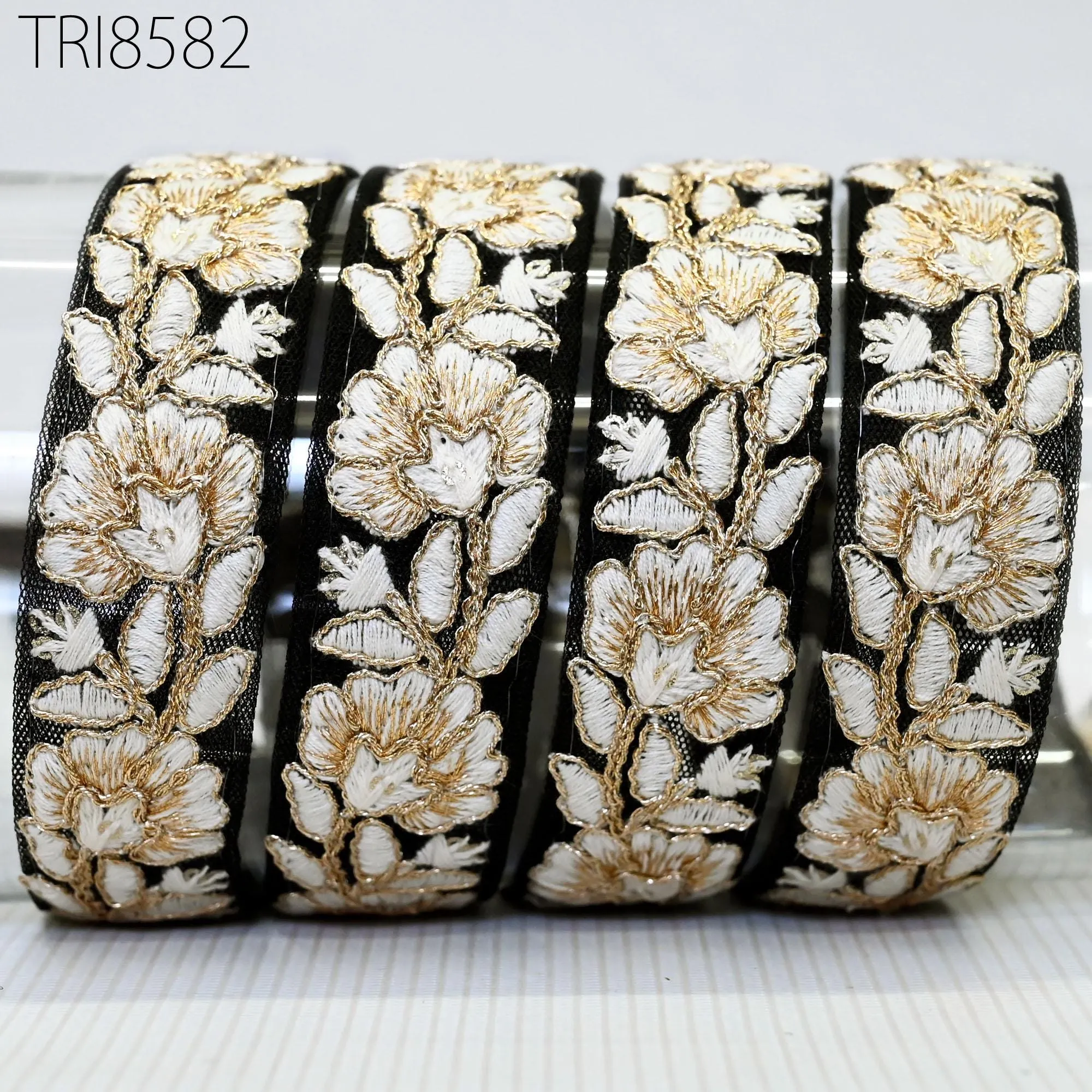 9 Yard Black 27mm Gold Embroidery Ribbons Gift Wrapping Indian Sari Embellish Sewing DIY Crafting Embroidered Tulle Trim Border Home Decor