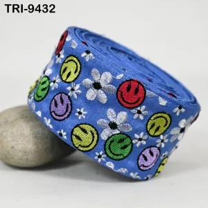 9 Yard Blue Smilely Embroidery Ribbon 6cm Indian Sari Border Embroidered DIY Crafting Sewing Junk Journals Kids Costumes Home Decor Trimming