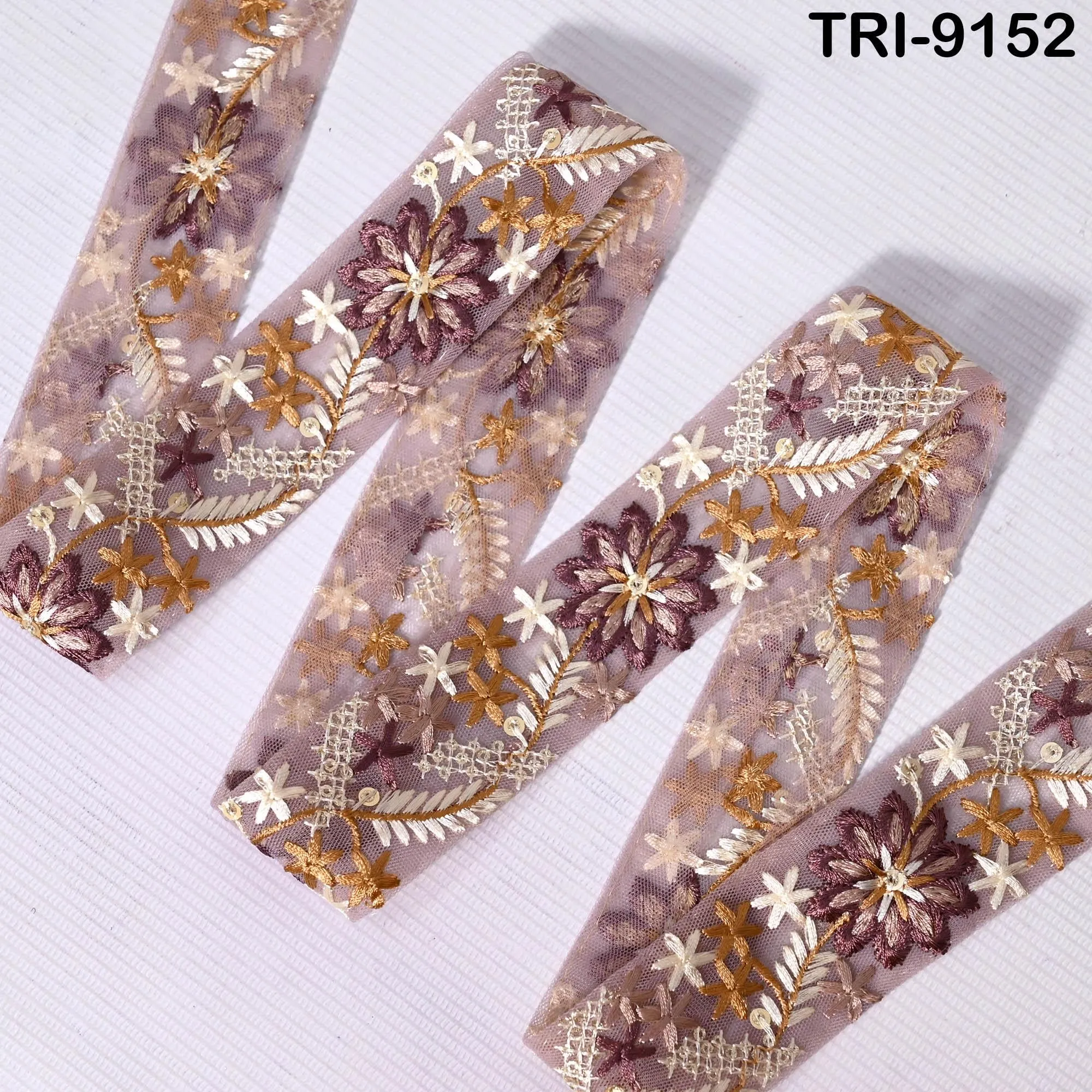 9 Yard Brown Embroidery Ribbon 4 cm Trim Embellishment Sari Sewing DIY Crafting Border Indian Embroidered Trimming Cushion Laces Home Decor