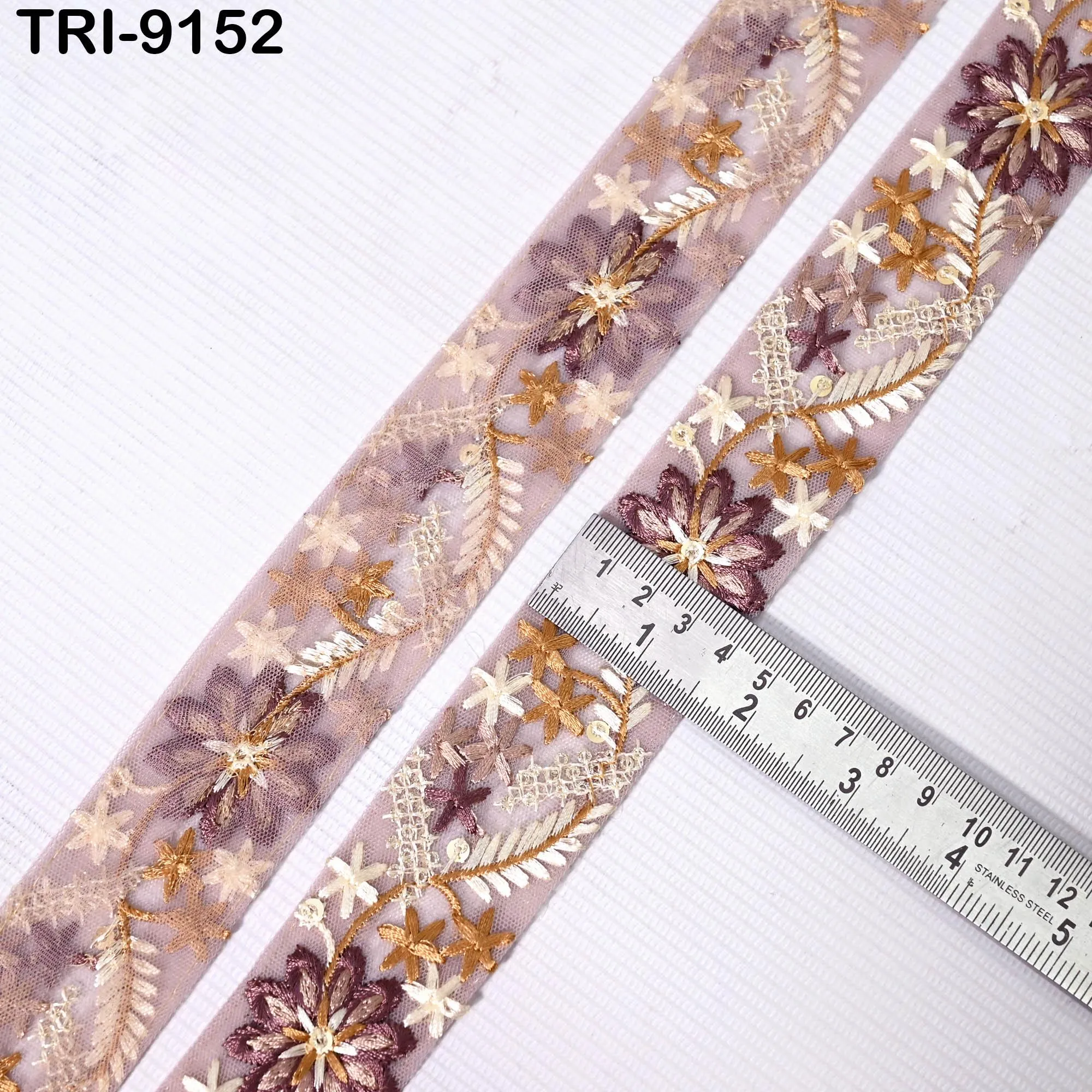 9 Yard Brown Embroidery Ribbon 4 cm Trim Embellishment Sari Sewing DIY Crafting Border Indian Embroidered Trimming Cushion Laces Home Decor