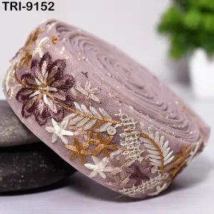 9 Yard Brown Embroidery Ribbon 4 cm Trim Embellishment Sari Sewing DIY Crafting Border Indian Embroidered Trimming Cushion Laces Home Decor