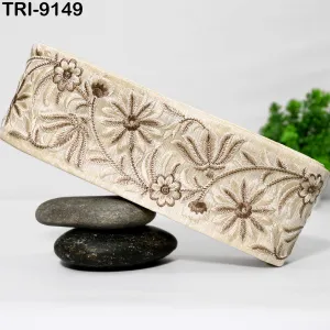 9 Yard Brown Indian Embroidery Trim 75mm Drapery Embellishments Beach Hats Bag Saree Ribbon Borders DIY Crafting Sewing Home Decor Curtains