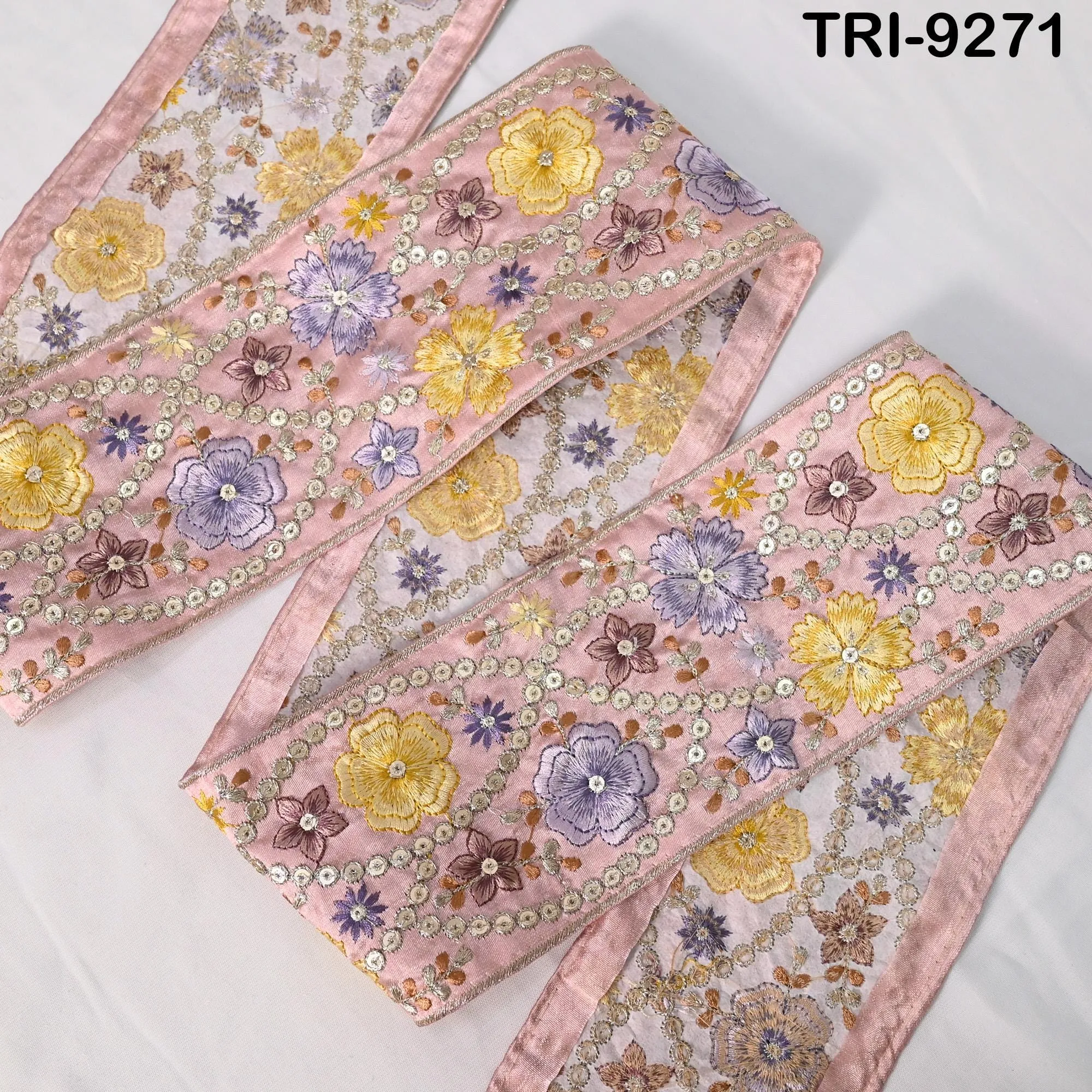 9 Yard Dusty Pink Embroidered Fabric Trim 10cm Saree Border Crafting Sari Ribbon Sewing Bags Home Décor Embellishment Bridal Dress Trimming