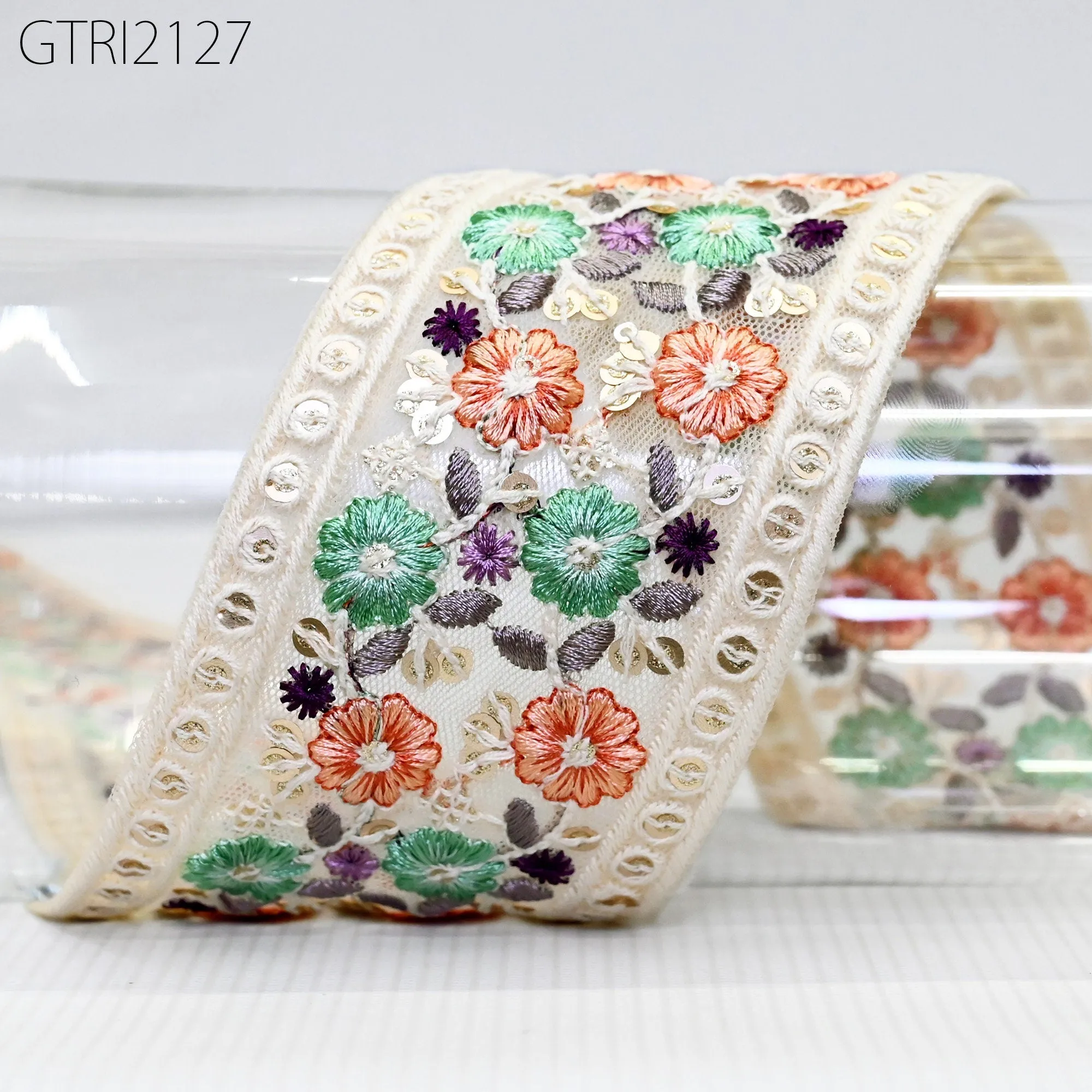 9 Yard Embroidery 7cm Fabric Trim Indian Doll Making Embellishments DIY Crafting Sewing Saree Sari Border Embroidered Ribbon Dresses Costume