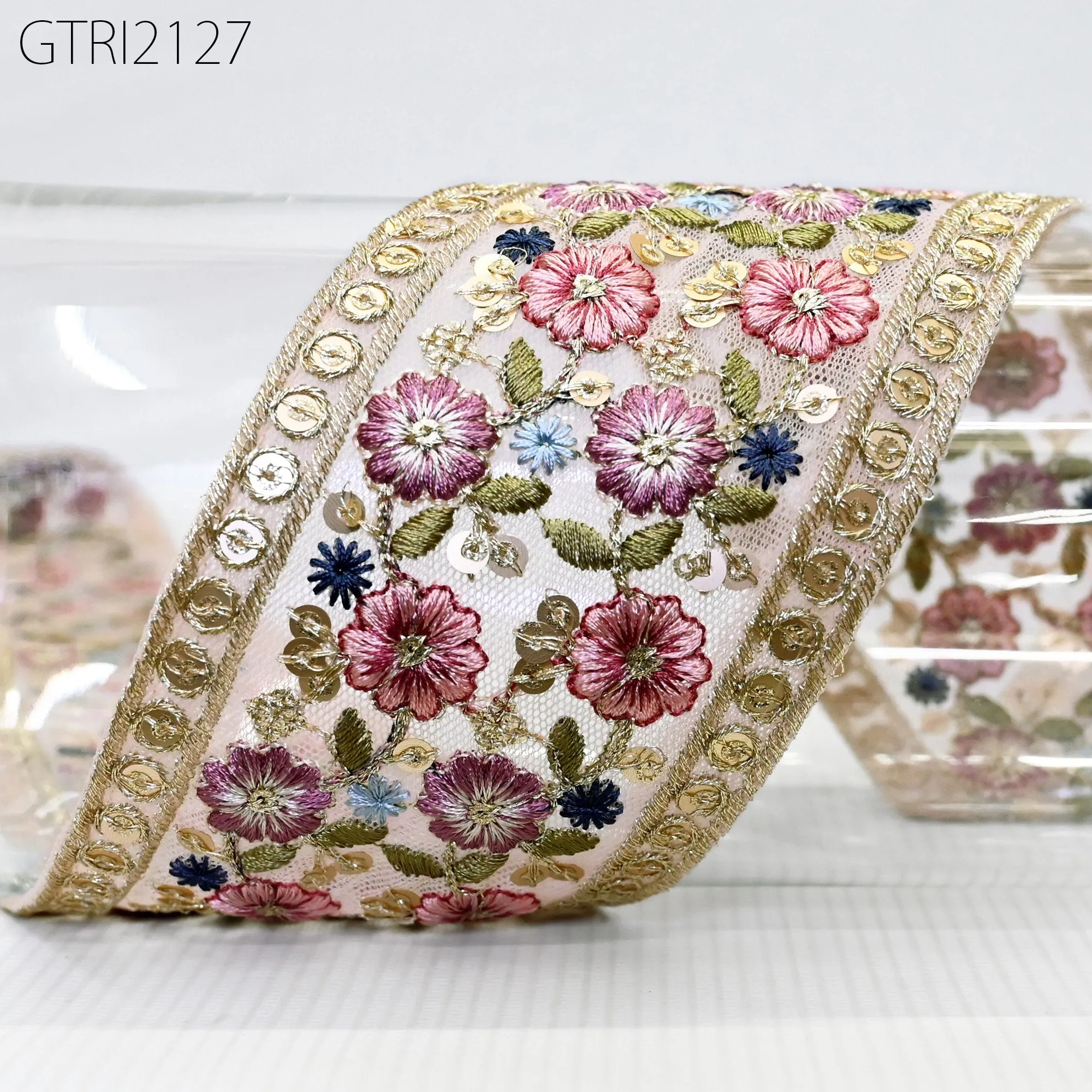 9 Yard Embroidery 7cm Fabric Trim Indian Doll Making Embellishments DIY Crafting Sewing Saree Sari Border Embroidered Ribbon Dresses Costume