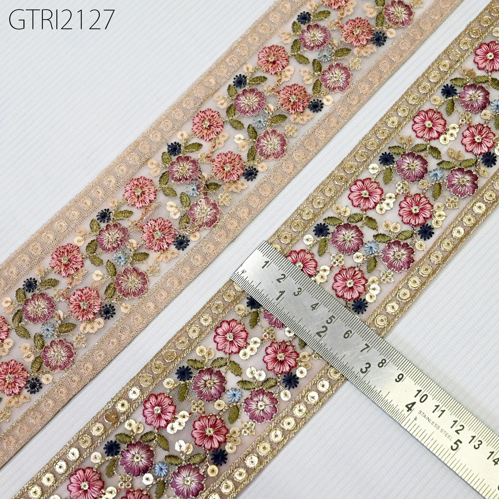 9 Yard Embroidery 7cm Fabric Trim Indian Doll Making Embellishments DIY Crafting Sewing Saree Sari Border Embroidered Ribbon Dresses Costume