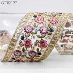 9 Yard Embroidery 7cm Fabric Trim Indian Doll Making Embellishments DIY Crafting Sewing Saree Sari Border Embroidered Ribbon Dresses Costume