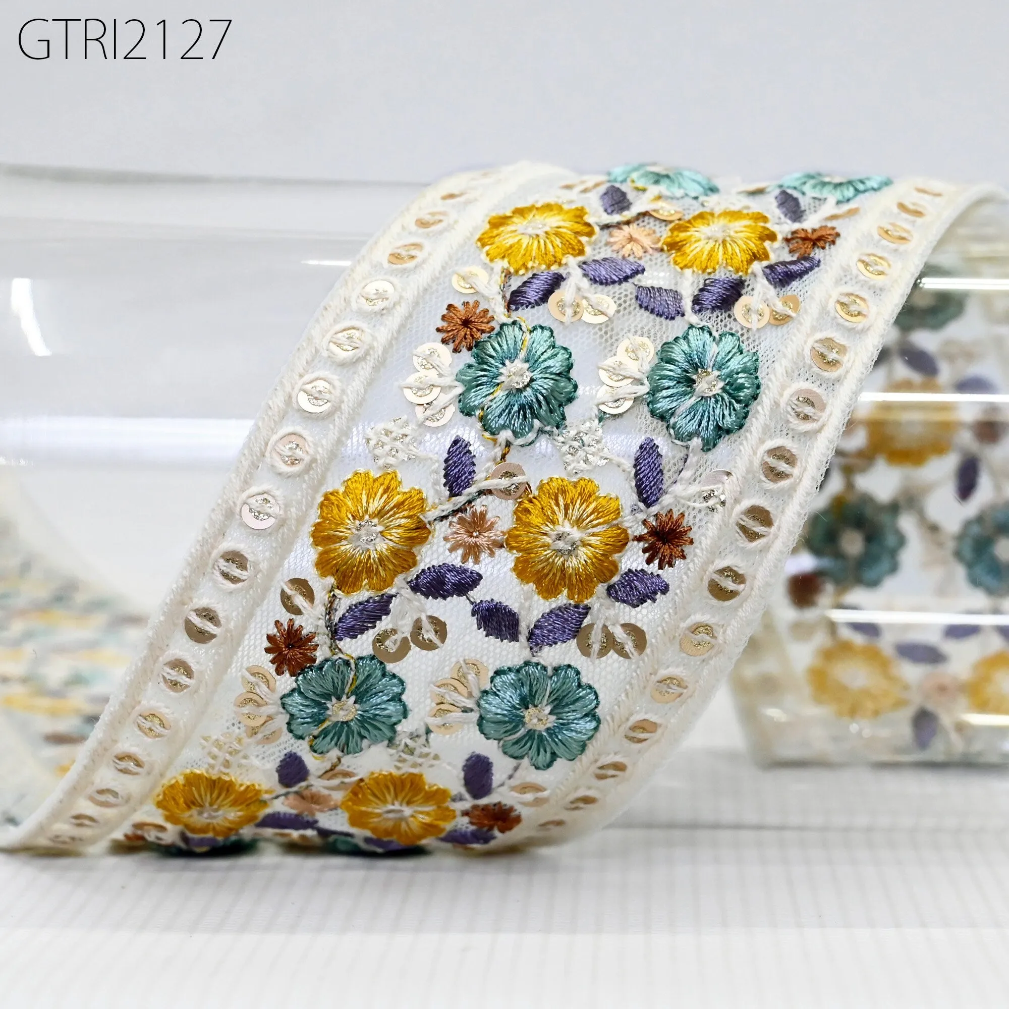 9 Yard Embroidery 7cm Fabric Trim Indian Doll Making Embellishments DIY Crafting Sewing Saree Sari Border Embroidered Ribbon Dresses Costume
