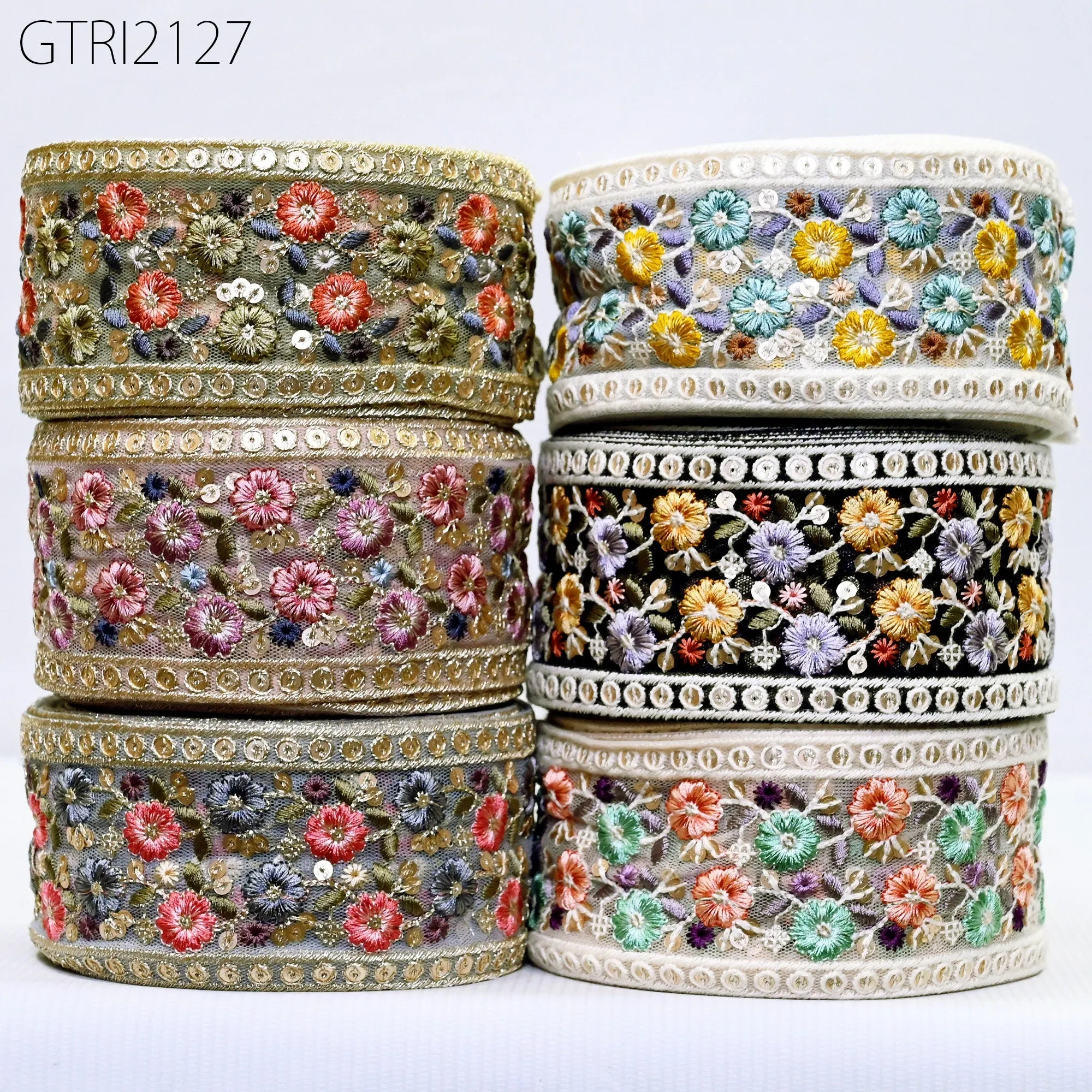 9 Yard Embroidery 7cm Fabric Trim Indian Doll Making Embellishments DIY Crafting Sewing Saree Sari Border Embroidered Ribbon Dresses Costume