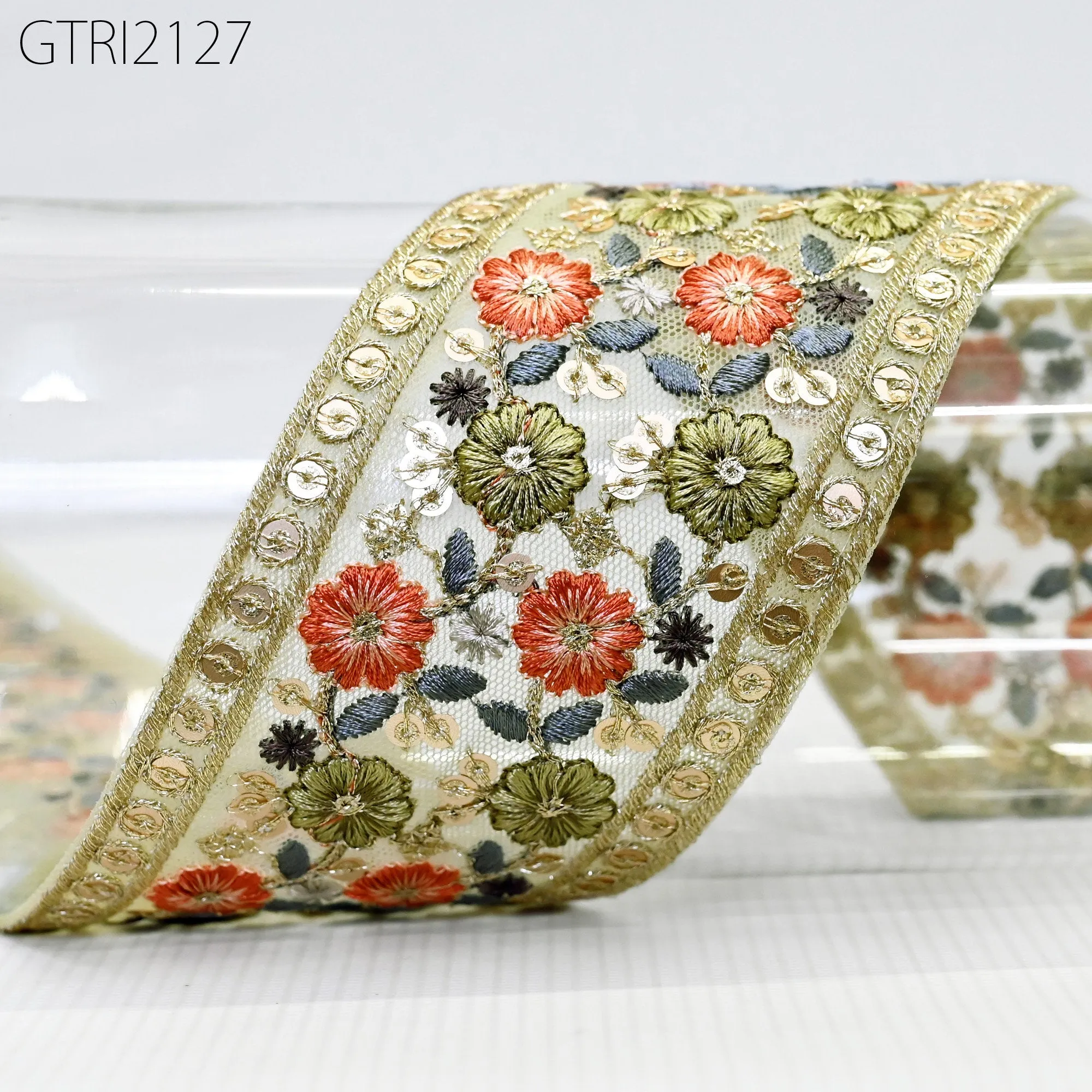 9 Yard Embroidery 7cm Fabric Trim Indian Doll Making Embellishments DIY Crafting Sewing Saree Sari Border Embroidered Ribbon Dresses Costume