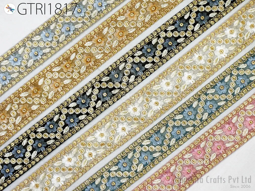 9 Yard Embroidery Fabric 38MM Trim Embellishment Embroidered Sari Ribbons DIY Crafting Border Indian Trimmings Cushions Laces Home Decor