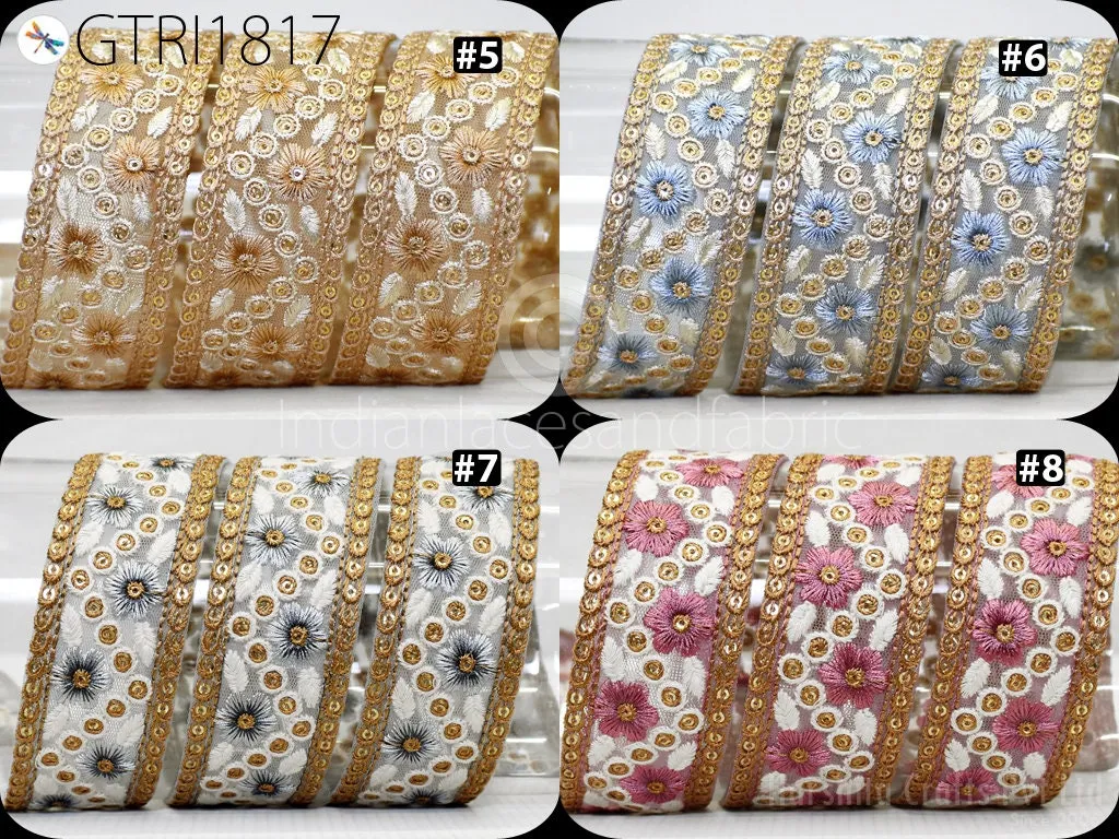 9 Yard Embroidery Fabric 38MM Trim Embellishment Embroidered Sari Ribbons DIY Crafting Border Indian Trimmings Cushions Laces Home Decor