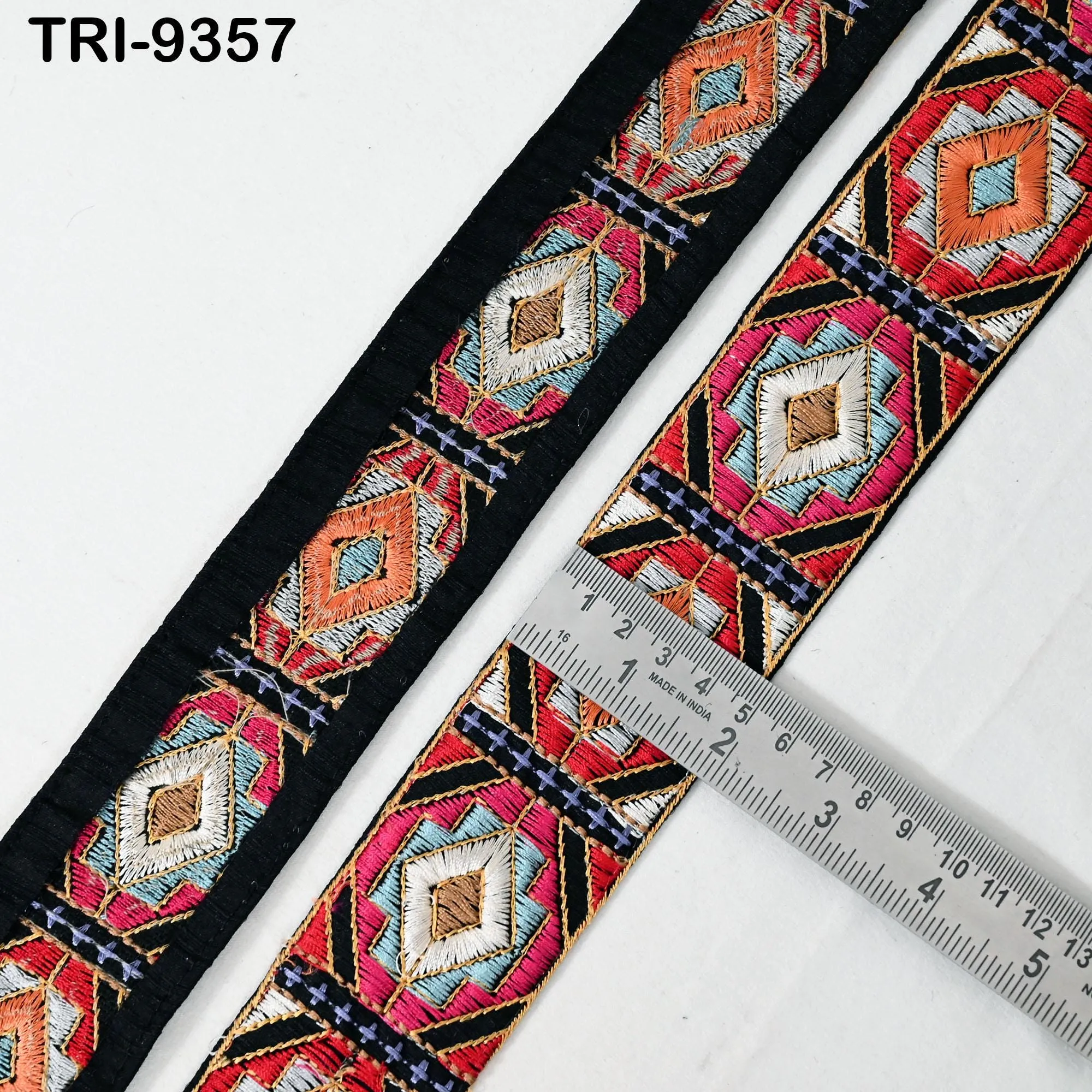 9 Yard Embroidery Trim Multi 5cm Ribbons Indian Sari Border Embroidered DIY Craft Sewing Regency Reticules Victorian Costumes Junk Journals