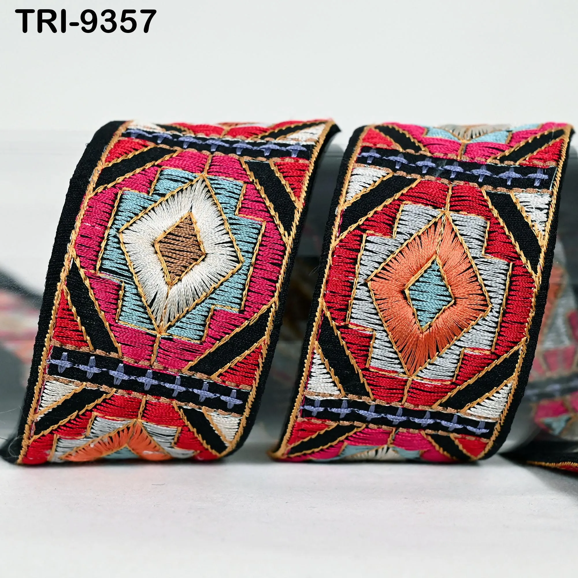 9 Yard Embroidery Trim Multi 5cm Ribbons Indian Sari Border Embroidered DIY Craft Sewing Regency Reticules Victorian Costumes Junk Journals