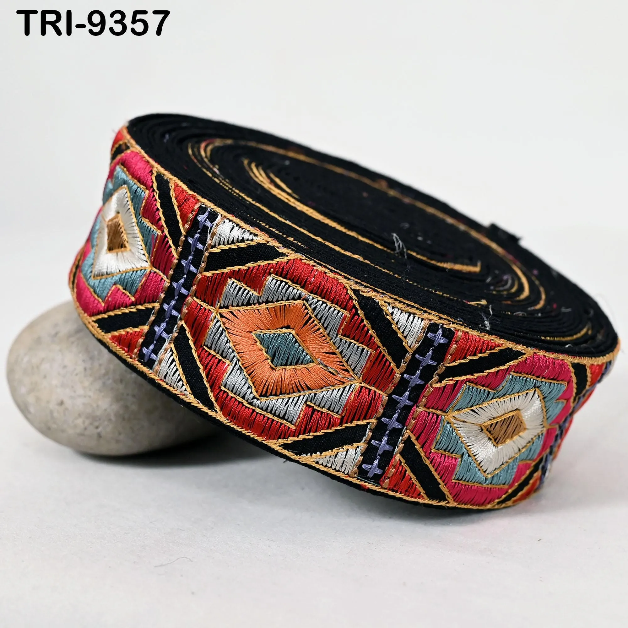 9 Yard Embroidery Trim Multi 5cm Ribbons Indian Sari Border Embroidered DIY Craft Sewing Regency Reticules Victorian Costumes Junk Journals