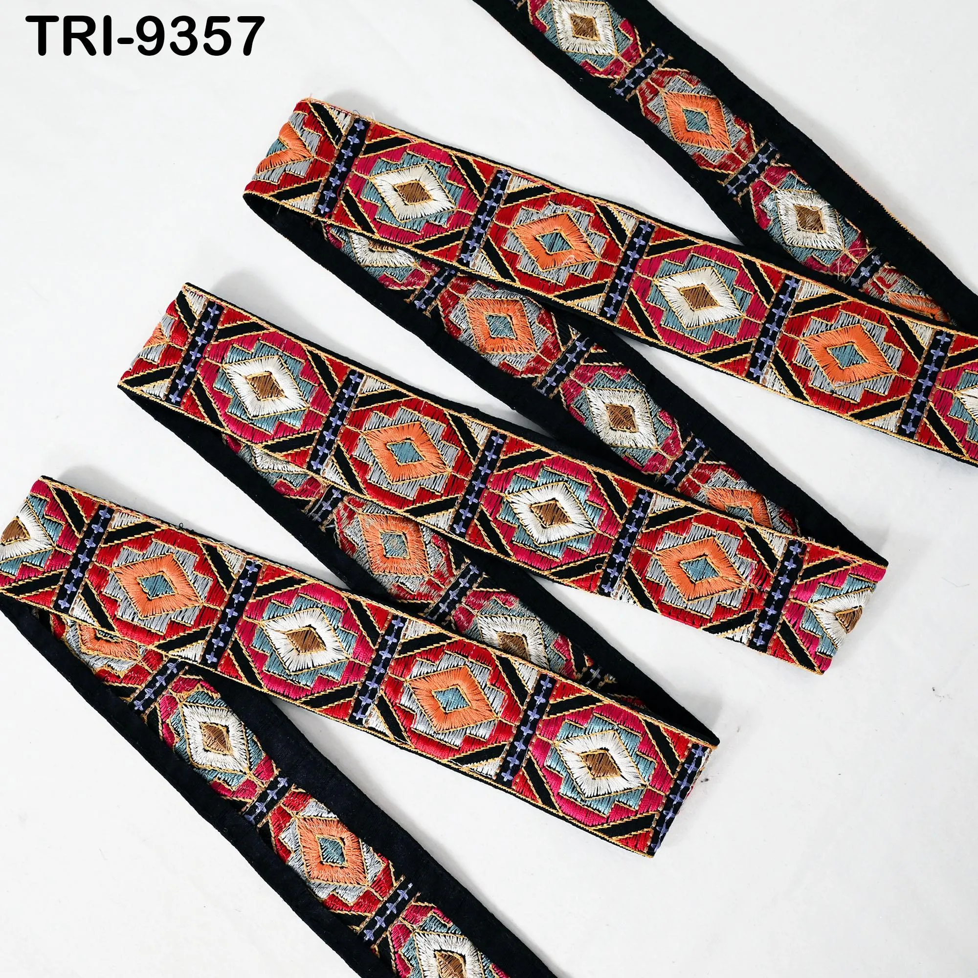 9 Yard Embroidery Trim Multi 5cm Ribbons Indian Sari Border Embroidered DIY Craft Sewing Regency Reticules Victorian Costumes Junk Journals