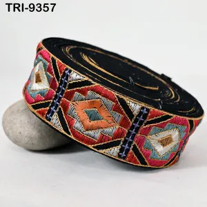 9 Yard Embroidery Trim Multi 5cm Ribbons Indian Sari Border Embroidered DIY Craft Sewing Regency Reticules Victorian Costumes Junk Journals