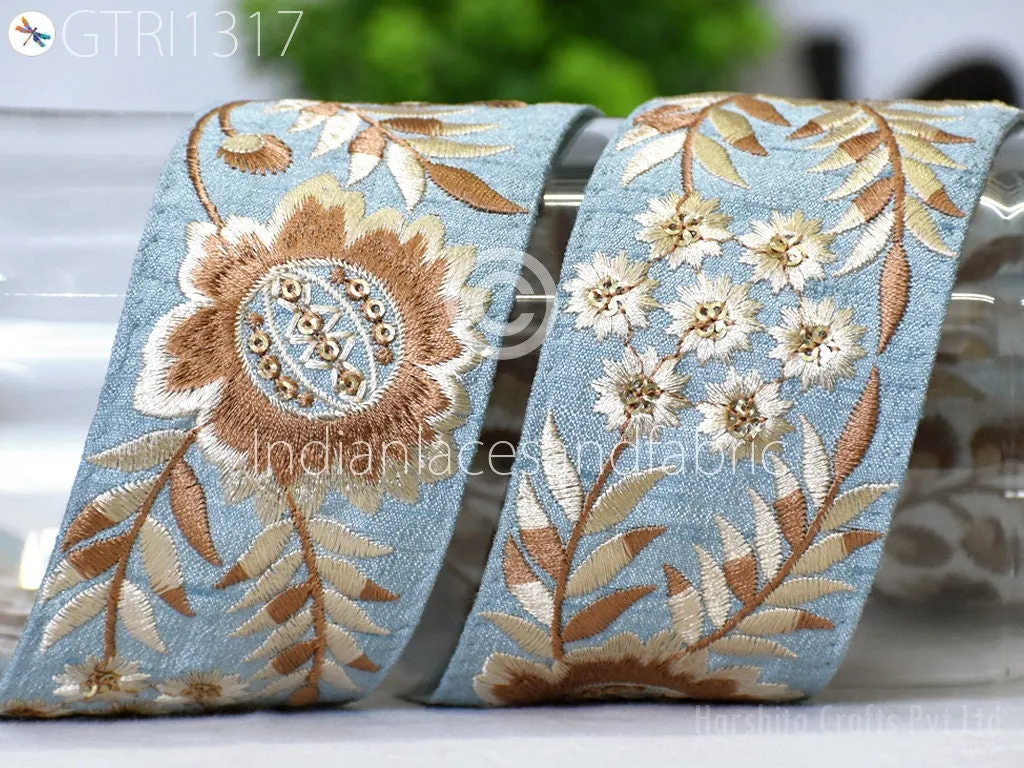9 Yard Floral 55mm Embroidered Fabric Trim Indian Sari Border Crafting Sewing Guitar Belts Beach Bag Cushions Trimming Ribbon Embellishments