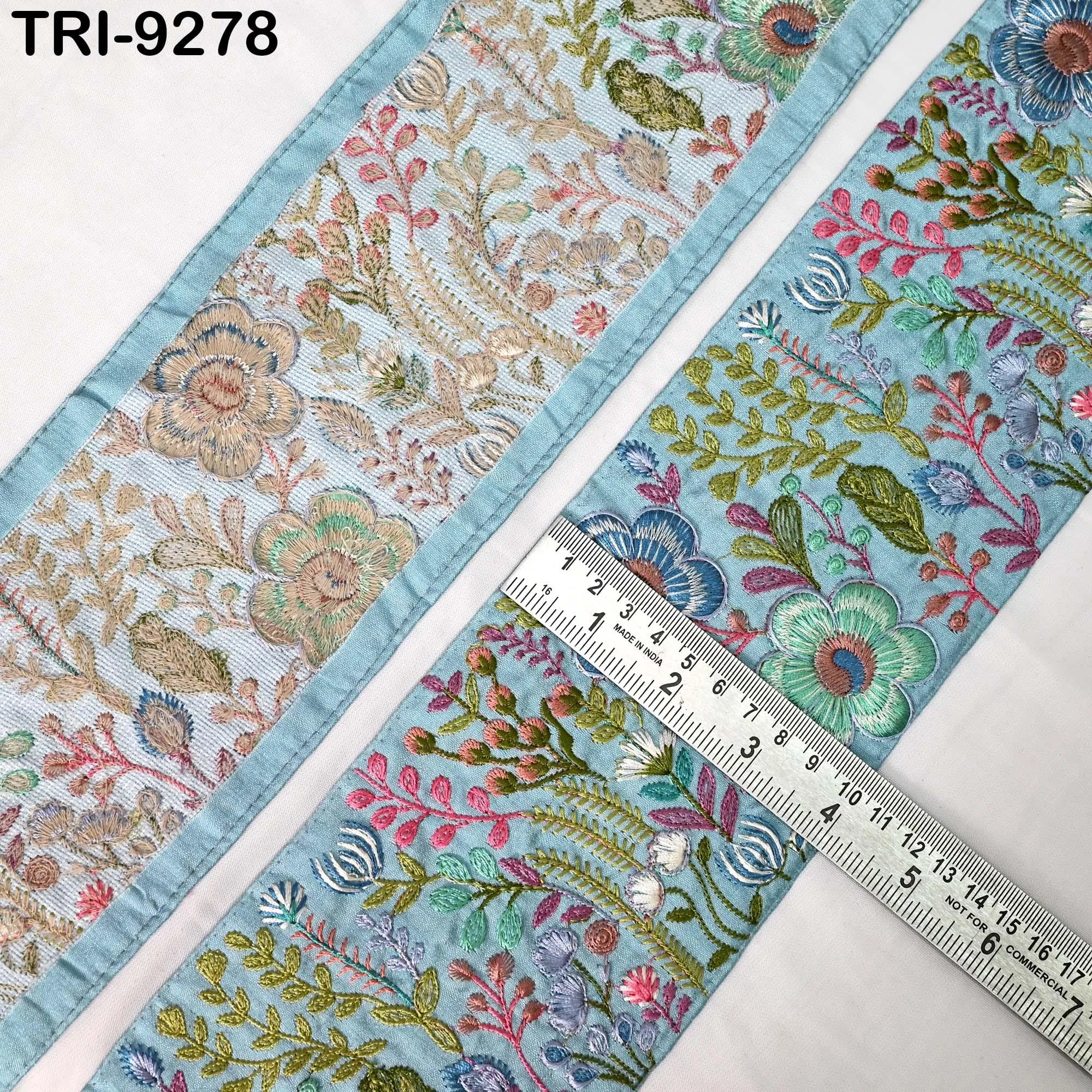 9 Yard Floral Embroidered Fabric Trim 10cm Saree Border DIY Crafting Sari Ribbon Sewing Bags Home Décor Embellishment Bridal Dress Trimmings