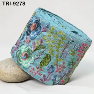 9 Yard Floral Embroidered Fabric Trim 10cm Saree Border DIY Crafting Sari Ribbon Sewing Bags Home Décor Embellishment Bridal Dress Trimmings