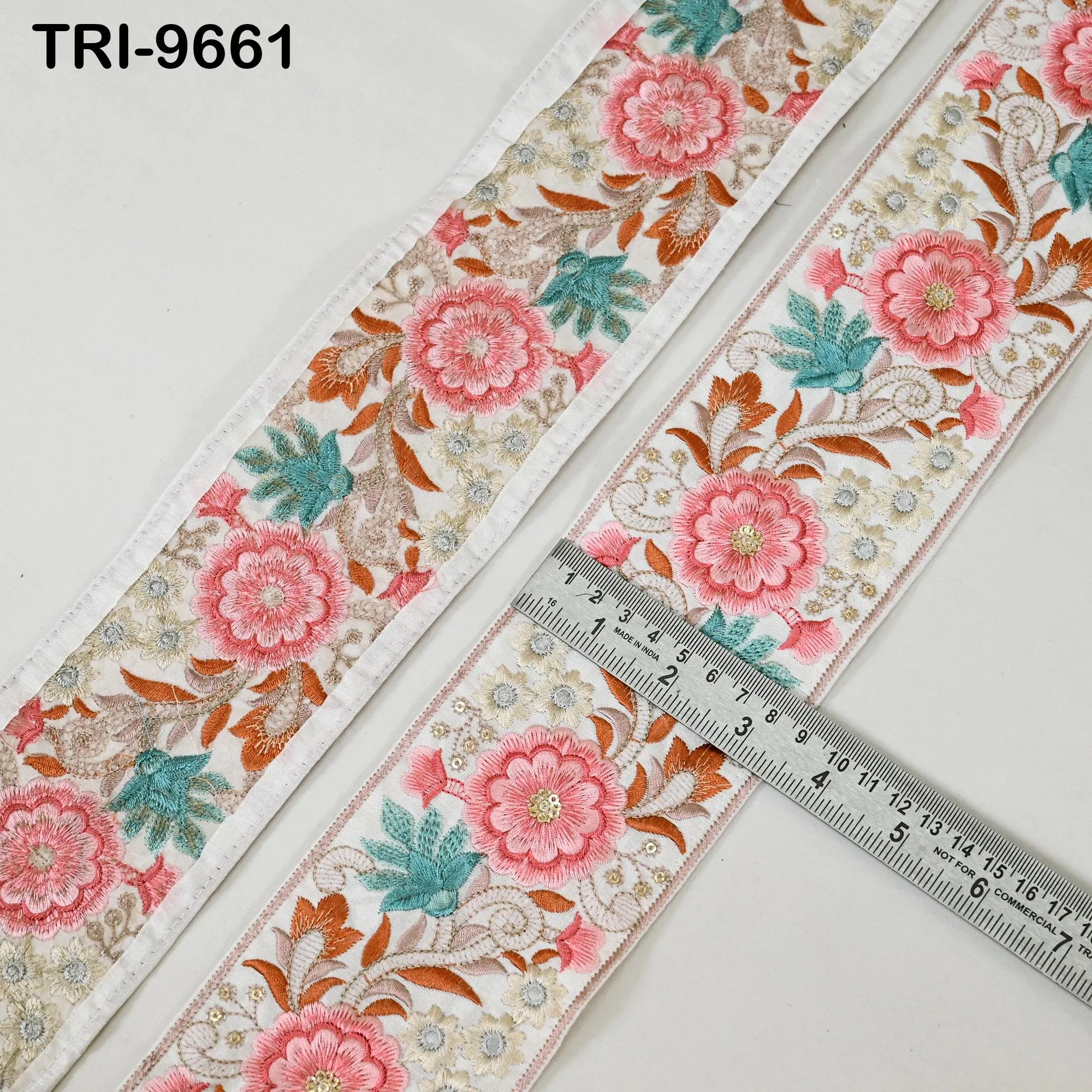 9 Yard Floral Embroidery Ribbon Embroidered Embellishment Border Indian Trim Decor Sari Saree Cushions Home Décor Sewing Clothing 9cm