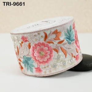 9 Yard Floral Embroidery Ribbon Embroidered Embellishment Border Indian Trim Decor Sari Saree Cushions Home Décor Sewing Clothing 9cm
