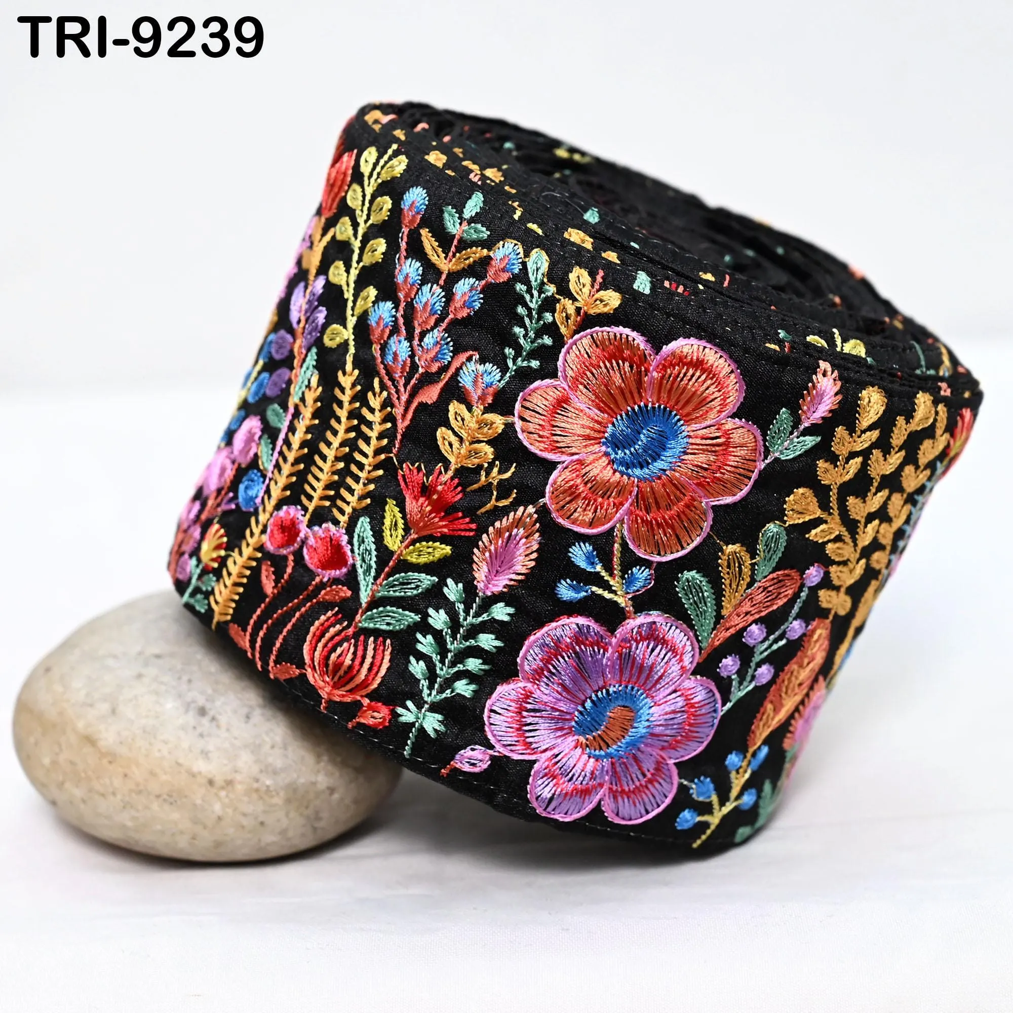 9 Yard Floral Embroidery Ribbon Fabric Trim 10cm Saree Border DIY Crafting Sari Sewing Bags Home Décor Embellishment Junk Journals Trimmings