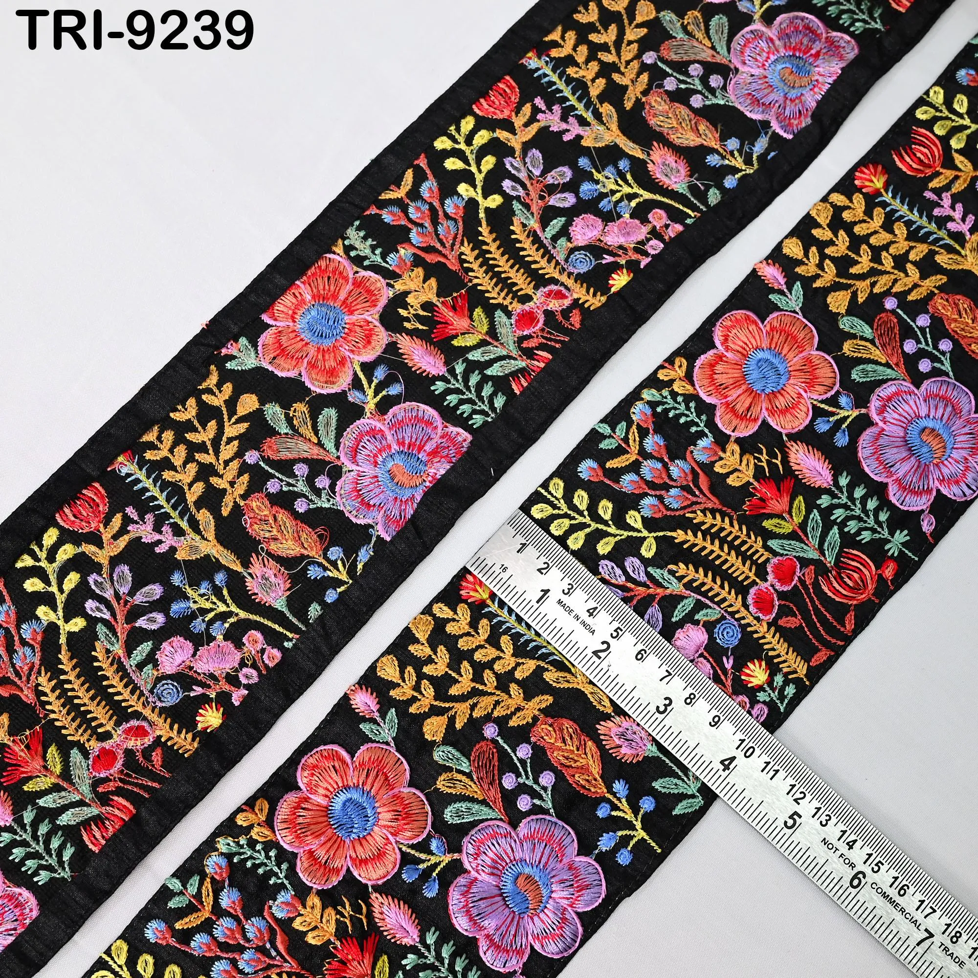 9 Yard Floral Embroidery Ribbon Fabric Trim 10cm Saree Border DIY Crafting Sari Sewing Bags Home Décor Embellishment Junk Journals Trimmings