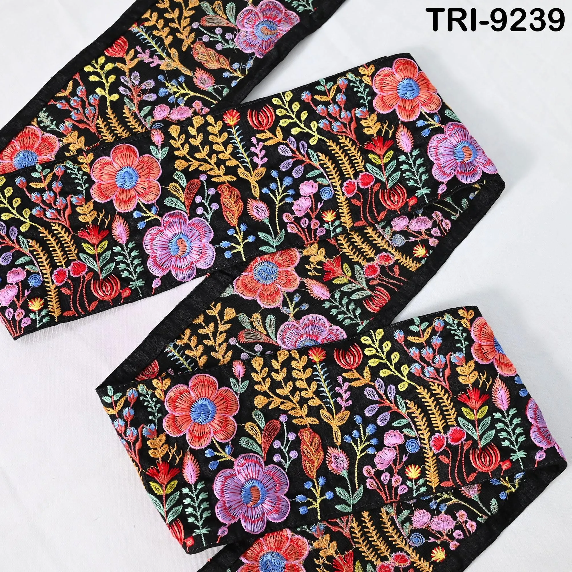 9 Yard Floral Embroidery Ribbon Fabric Trim 10cm Saree Border DIY Crafting Sari Sewing Bags Home Décor Embellishment Junk Journals Trimmings