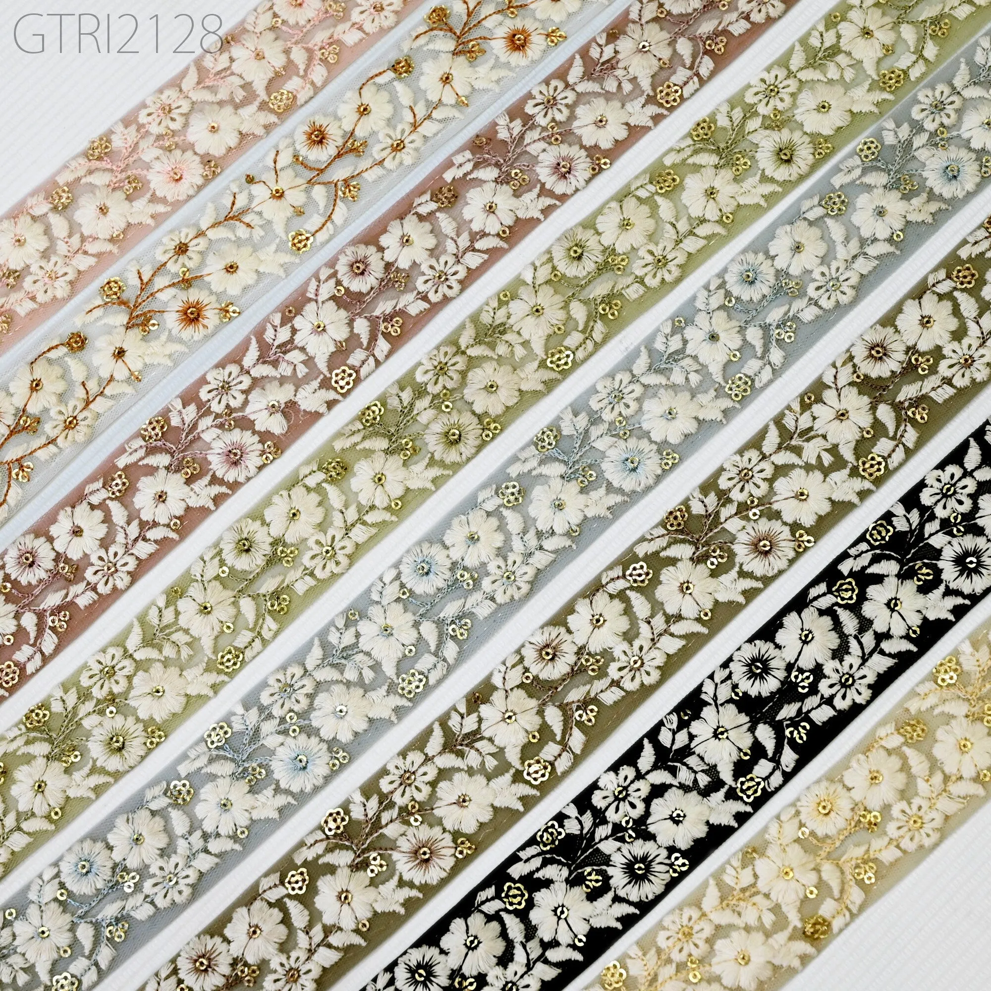 9 Yard Indian 3cm Embroidery Trim Embroidered Saree Ribbon Sari Embellishments Cushions Sewing Crafting Trimmings Curtains Headbands Border