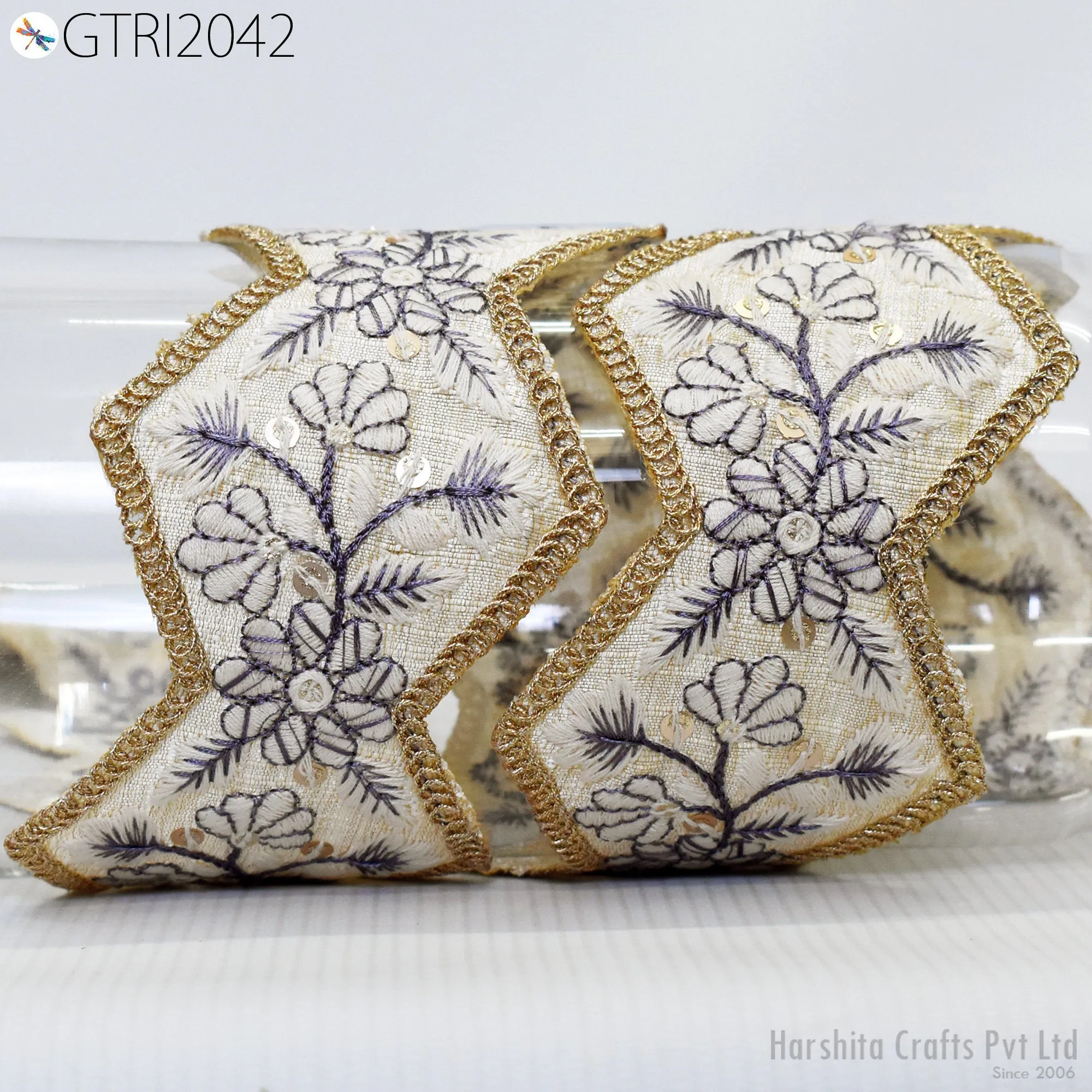 9 Yard Indian 5cm Embroidered Trim Drapery Embellishments Hats Bag Saree Trimming Decorative Ribbon Crafting Sewing Sari Borders Home Decor