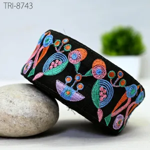 9 Yard Indian 5cm Embroidery Ribbon Trim Border Embellishment Embroidered Fabric Saree DIY Crafting Sewing Curtains Wedding Dress Trimmings