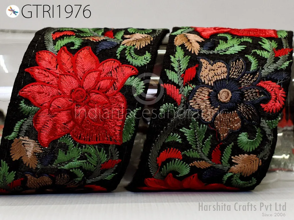 9 Yard Indian 75mm Decorative Embroidery Fabric Trim Decor Bags Embellishments DIY Craft Sewing Saree Indian Sari Border Embroidered Ribbon