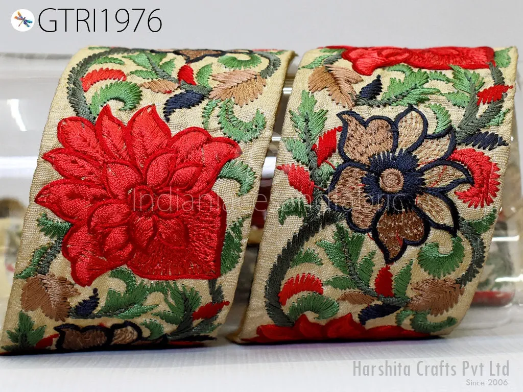 9 Yard Indian 75mm Decorative Embroidery Fabric Trim Decor Bags Embellishments DIY Craft Sewing Saree Indian Sari Border Embroidered Ribbon