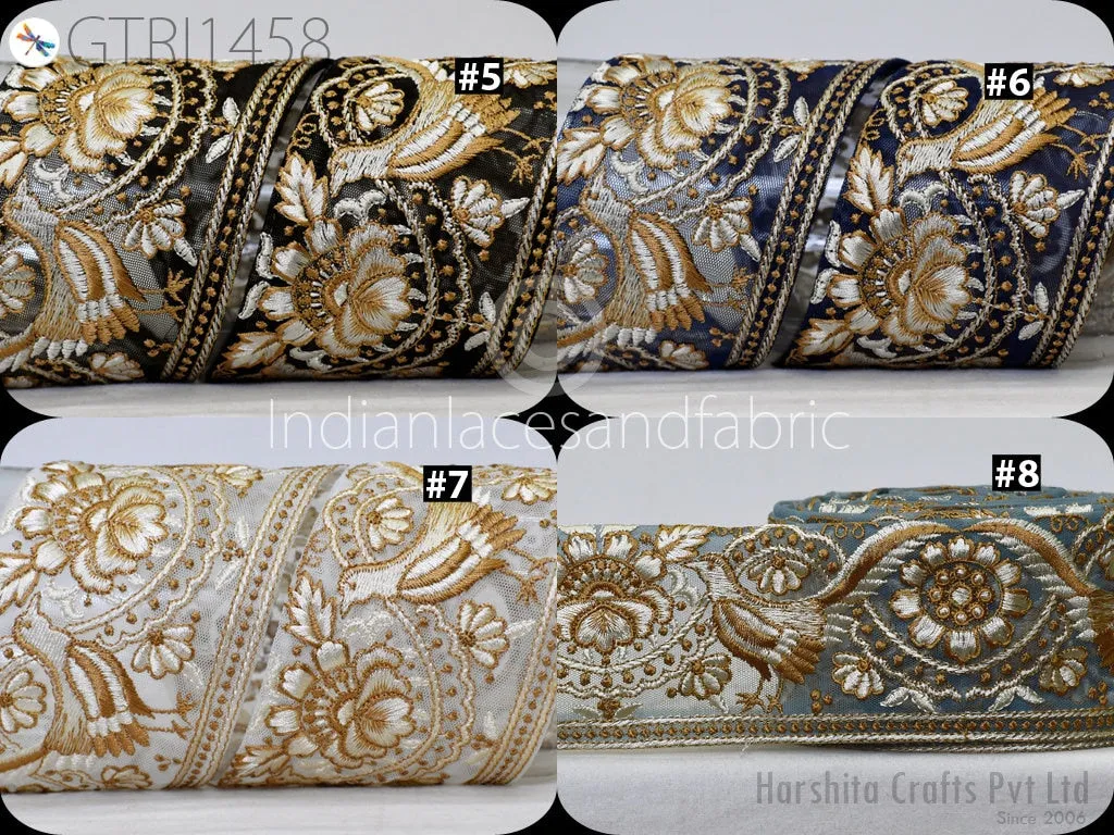 9 Yard Indian 8cm Embroidered Fabric Trim Embellishment Cushions DIY Crafting Sewing Decor Sari Border Wedding Saree Tape Embroidery Dress