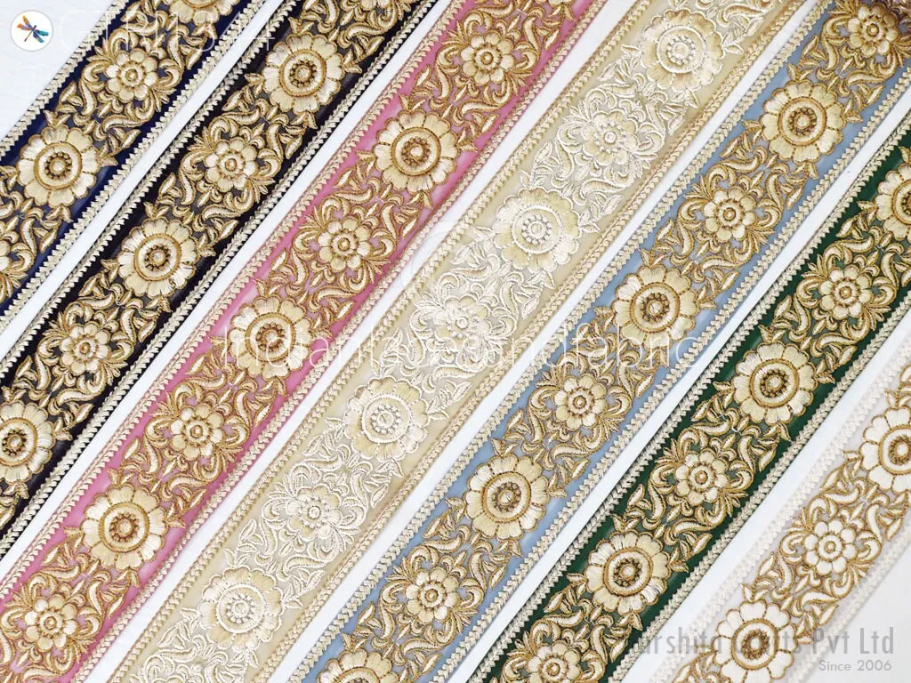 9 Yard Indian Embroidered 55mm Trim Embellishment Sari Border Embroidery Saree Ribbon Cushions Home Décor Sewing Clothing Costumes Trimmings