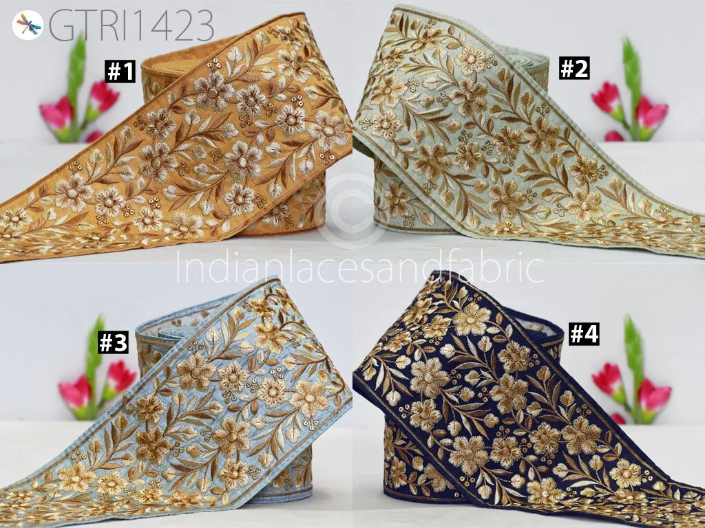 9 Yard Indian Embroidered Fabric Trim Sari Border Cushions DIY Crafting Wedding Saree Sewing Embroidery Dress Embellishment Costume Ribbon