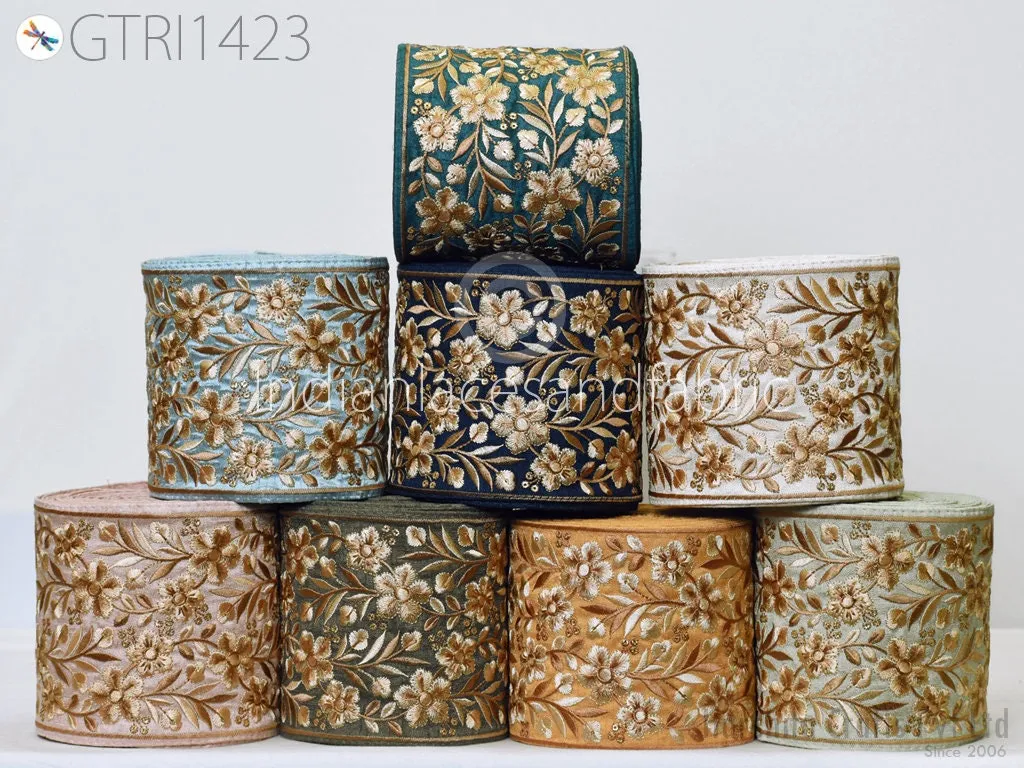9 Yard Indian Embroidered Fabric Trim Sari Border Cushions DIY Crafting Wedding Saree Sewing Embroidery Dress Embellishment Costume Ribbon