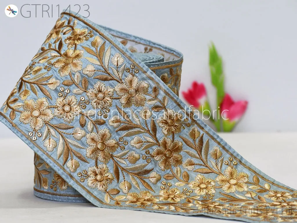 9 Yard Indian Embroidered Fabric Trim Sari Border Cushions DIY Crafting Wedding Saree Sewing Embroidery Dress Embellishment Costume Ribbon
