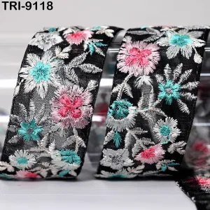9 Yard Indian Embroidery 4 Cm Trim Embroidered Saree Ribbon Sari Embellishments Cushions Sewing Crafting Trimmings Curtains Headbands Border