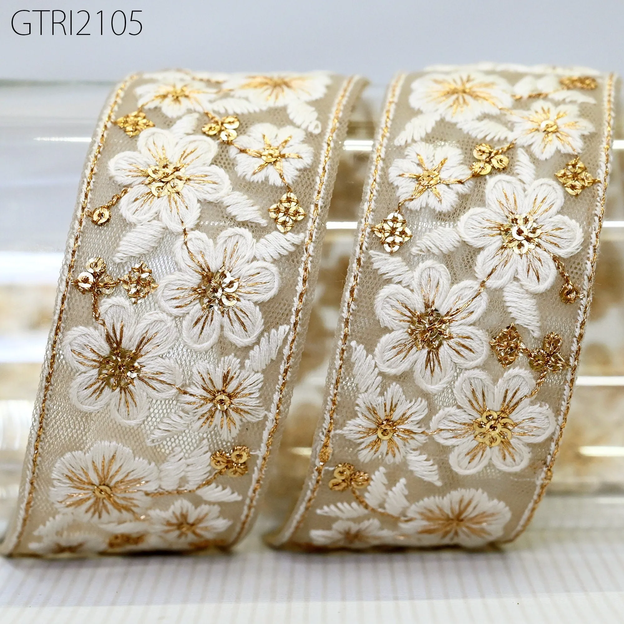 9 Yard Indian Embroidery 45mm Trim Embroidered Saree Ribbon Sari Embellishments Cushions Sewing Crafting Trimmings Curtains Headbands Border