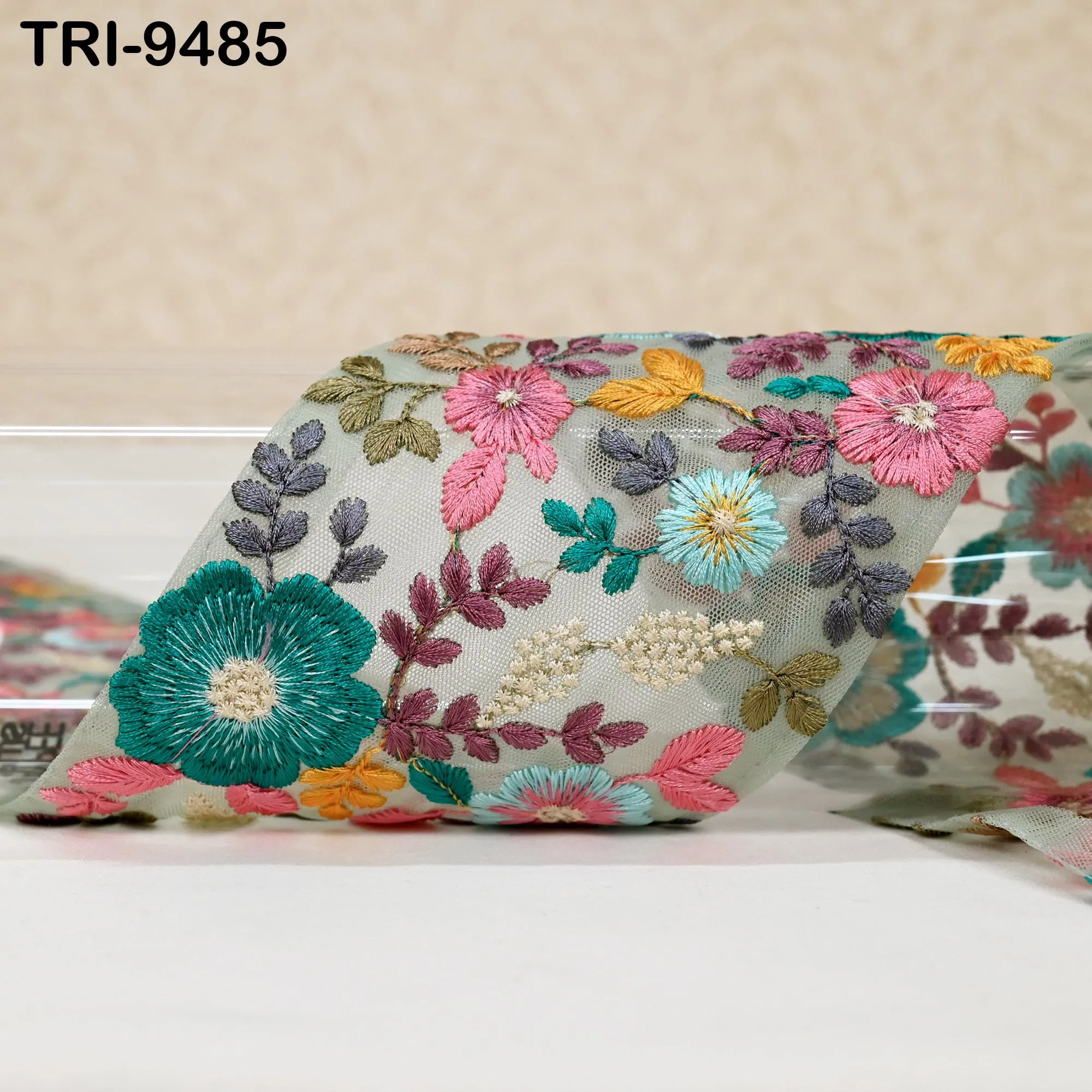 9 Yard Indian Green Embroidery Ribbon Embroidered Trims Saree Sewing Embellishment Costumes Accessories Crafting Borders Trimmings 10cm