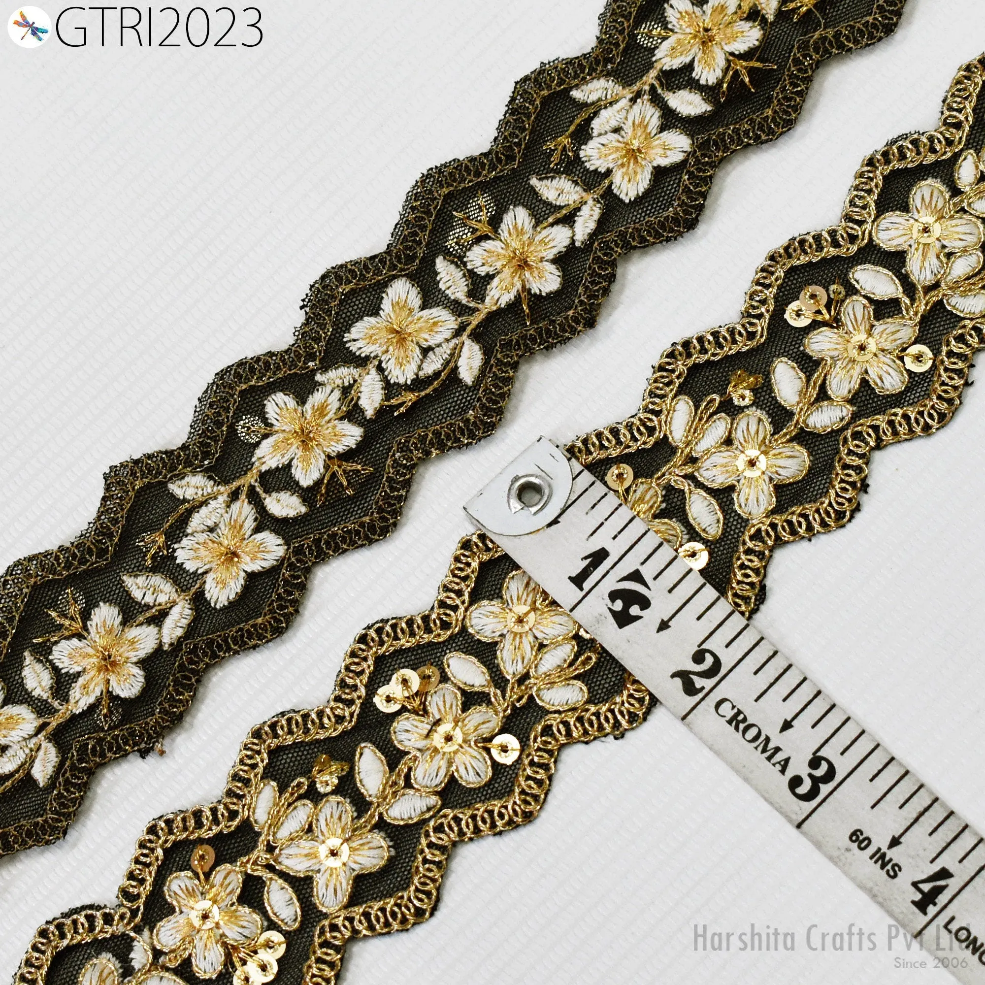 9 Yard Indian Scallop Edge Embroidery 5cm Trim Embroidered Saree Ribbon Cushions Cover Sewing Crafting Tape Curtains Headbands Sari Border