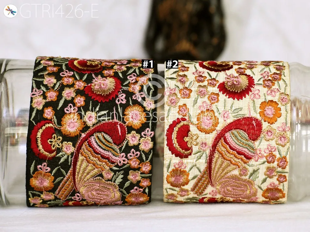 9 Yard Maroon 9cm Lovely Bird Indian Trim Sari Border Crafting Sewing Fabric Embroidered Decorative Costume Home Beach Bag Making Trimming