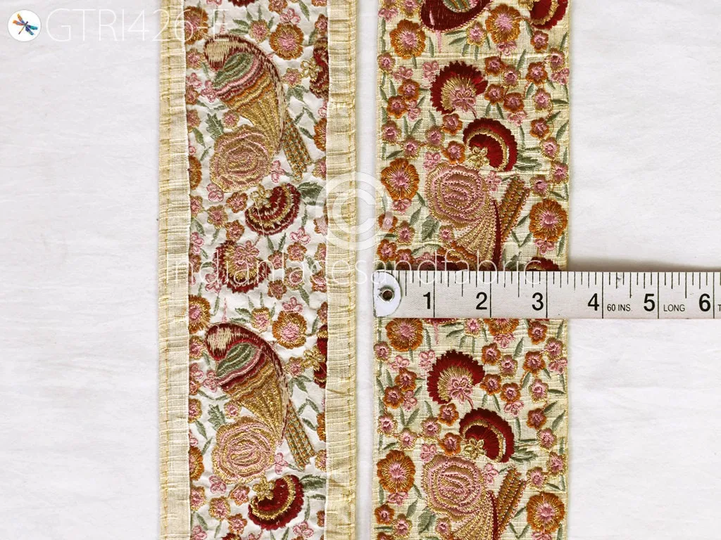 9 Yard Maroon 9cm Lovely Bird Indian Trim Sari Border Crafting Sewing Fabric Embroidered Decorative Costume Home Beach Bag Making Trimming