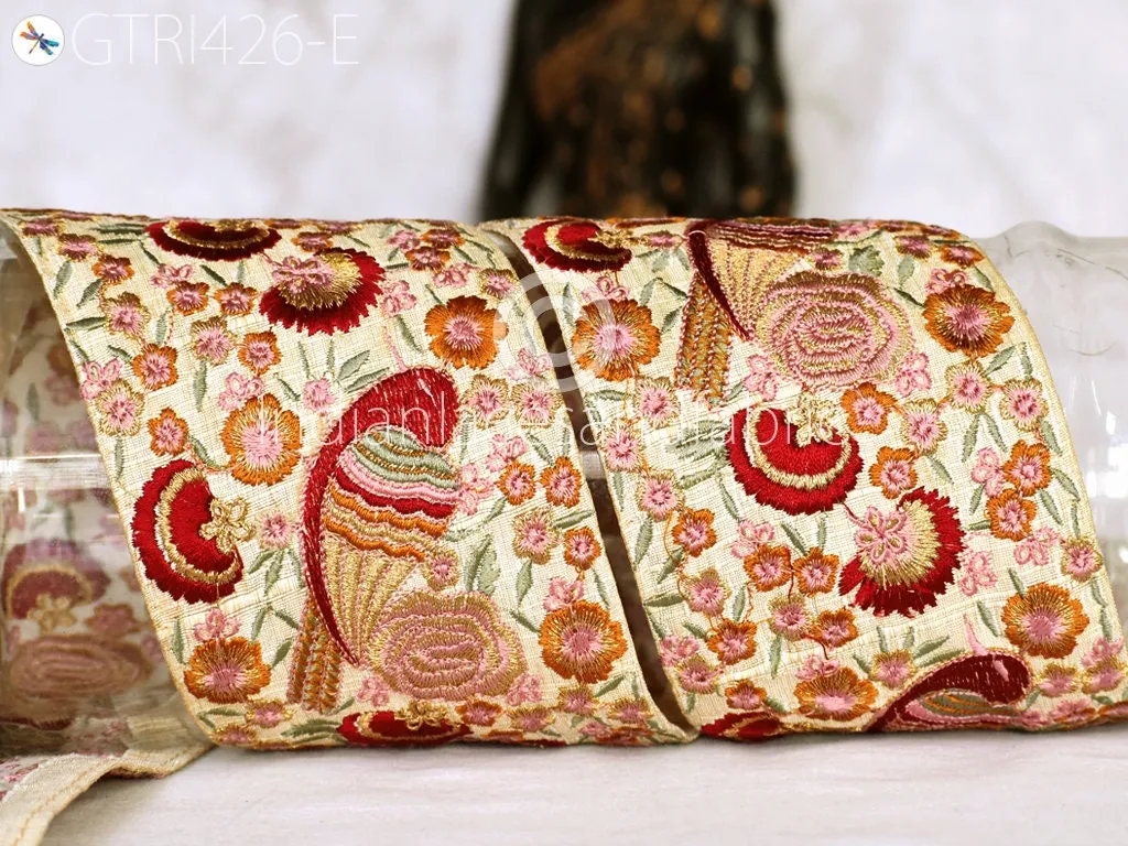 9 Yard Maroon 9cm Lovely Bird Indian Trim Sari Border Crafting Sewing Fabric Embroidered Decorative Costume Home Beach Bag Making Trimming